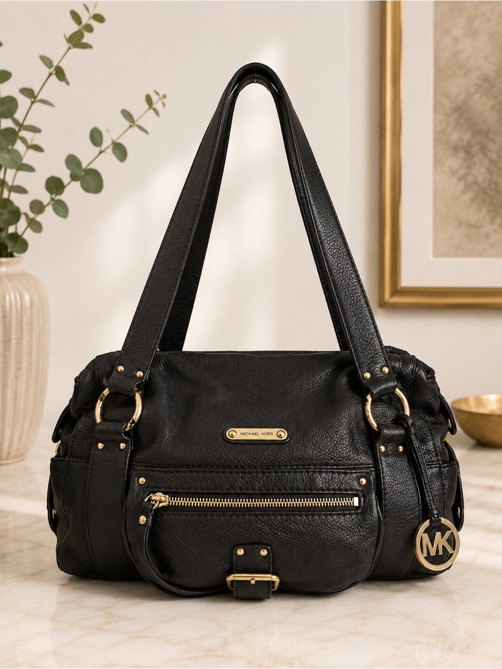 Vintage Y2K Michael Kors Black Pebbled Leather Satchel Shoulder Bag